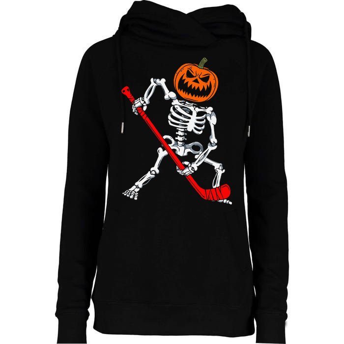 Skeleton Ice Hockey Halloween Pumpkin Hockey Womens Funnel Neck Pullover Hood