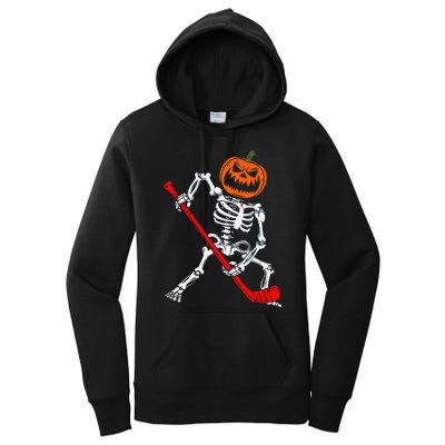 Skeleton Ice Hockey Halloween Pumpkin Hockey Women's Pullover Hoodie