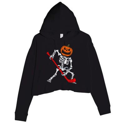 Skeleton Ice Hockey Halloween Pumpkin Hockey Crop Fleece Hoodie