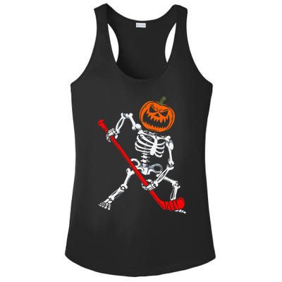 Skeleton Ice Hockey Halloween Pumpkin Hockey Ladies PosiCharge Competitor Racerback Tank