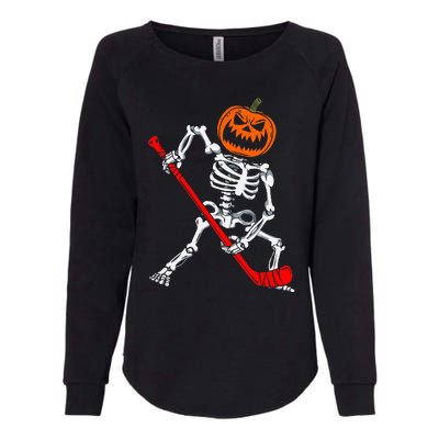 Skeleton Ice Hockey Halloween Pumpkin Hockey Womens California Wash Sweatshirt