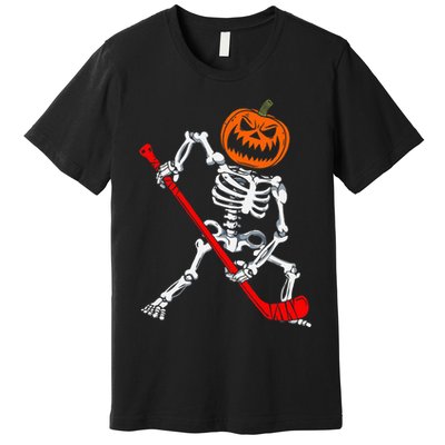 Skeleton Ice Hockey Halloween Pumpkin Hockey Premium T-Shirt