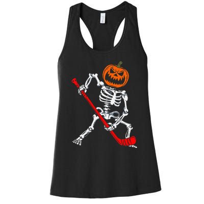 Skeleton Ice Hockey Halloween Pumpkin Hockey Women's Racerback Tank