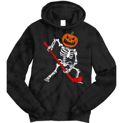 Skeleton Ice Hockey Halloween Pumpkin Hockey Tie Dye Hoodie