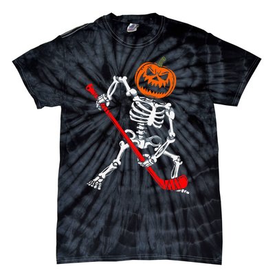 Skeleton Ice Hockey Halloween Pumpkin Hockey Tie-Dye T-Shirt