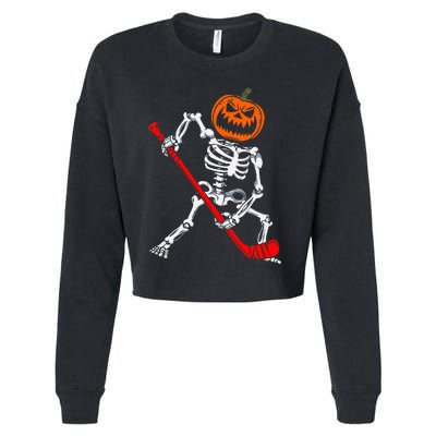 Skeleton Ice Hockey Halloween Pumpkin Hockey Cropped Pullover Crew