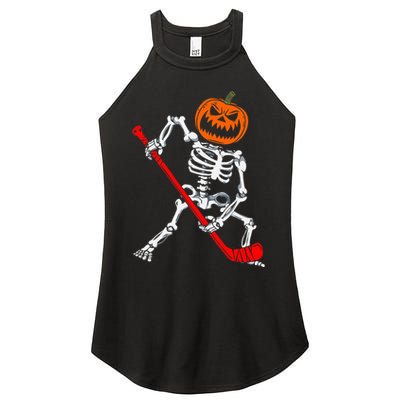 Skeleton Ice Hockey Halloween Pumpkin Hockey Women's Perfect Tri Rocker Tank