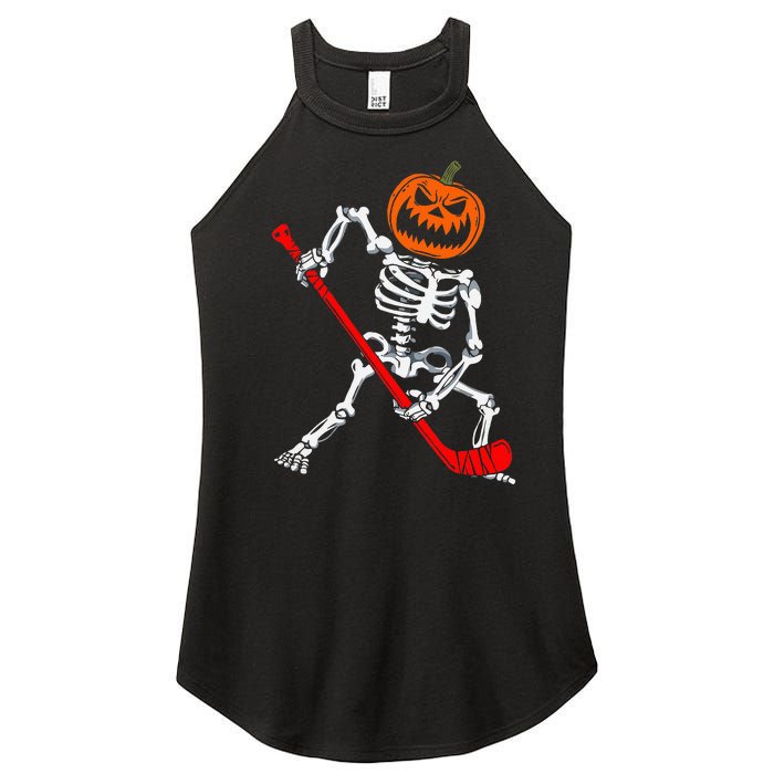 Skeleton Ice Hockey Halloween Pumpkin Hockey Women's Perfect Tri Rocker Tank