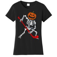 Skeleton Ice Hockey Halloween Pumpkin Hockey Women's T-Shirt