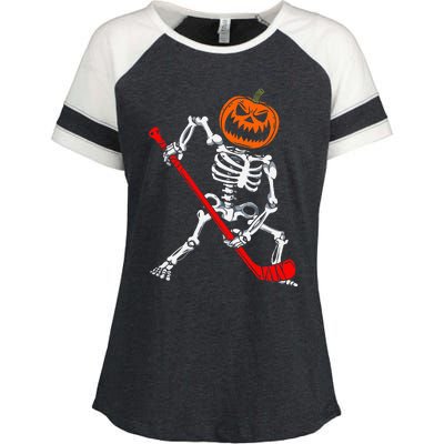 Skeleton Ice Hockey Halloween Pumpkin Hockey Enza Ladies Jersey Colorblock Tee