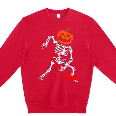 Skeleton Ice Hockey Halloween Pumpkin Hockey Premium Crewneck Sweatshirt