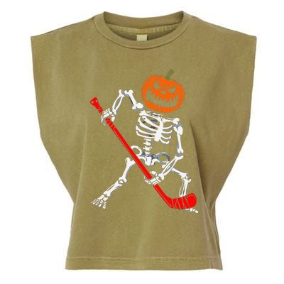 Skeleton Ice Hockey Halloween Pumpkin Hockey Garment-Dyed Women's Muscle Tee