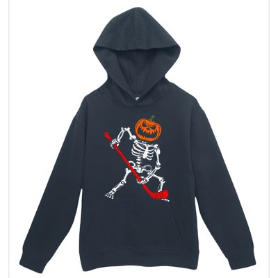 Skeleton Ice Hockey Halloween Pumpkin Hockey Urban Pullover Hoodie