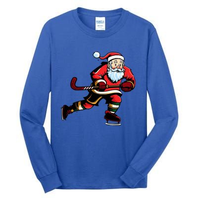 Santa Ice Hockey Lover Player Christmas Gift Tall Long Sleeve T-Shirt