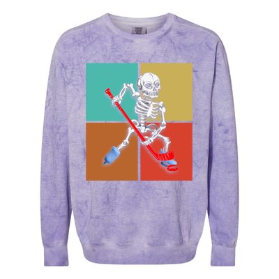 Skeleton Ice Hockey Halloween Hockey Gift Colorblast Crewneck Sweatshirt