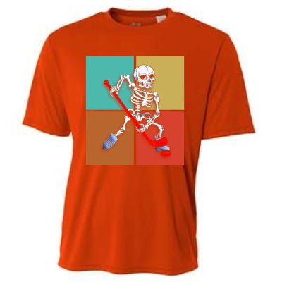 Skeleton Ice Hockey Halloween Hockey Gift Cooling Performance Crew T-Shirt