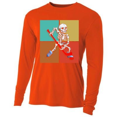 Skeleton Ice Hockey Halloween Hockey Gift Cooling Performance Long Sleeve Crew