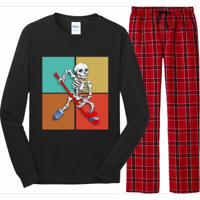 Skeleton Ice Hockey Halloween Hockey Gift Long Sleeve Pajama Set