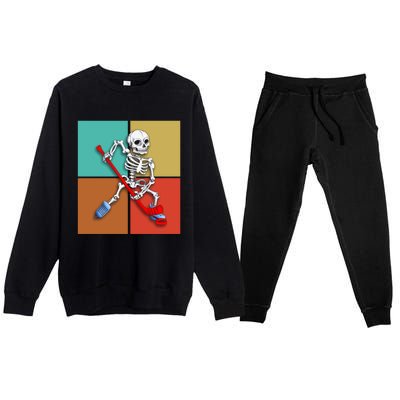 Skeleton Ice Hockey Halloween Hockey Gift Premium Crewneck Sweatsuit Set