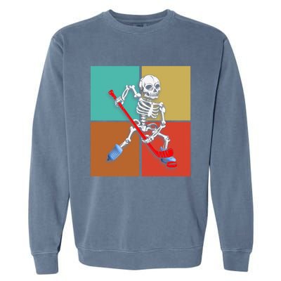 Skeleton Ice Hockey Halloween Hockey Gift Garment-Dyed Sweatshirt