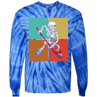 Skeleton Ice Hockey Halloween Hockey Gift Tie-Dye Long Sleeve Shirt