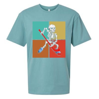 Skeleton Ice Hockey Halloween Hockey Gift Sueded Cloud Jersey T-Shirt