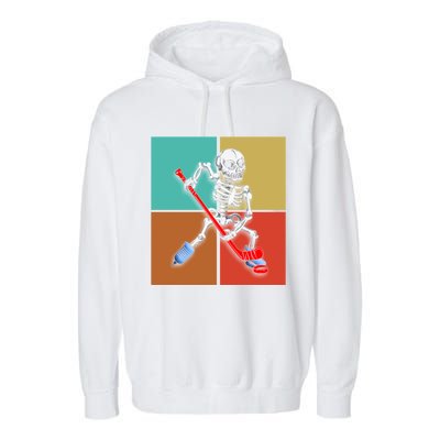 Skeleton Ice Hockey Halloween Hockey Gift Garment-Dyed Fleece Hoodie