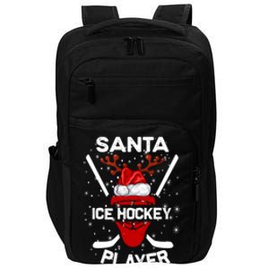 Santa Ice Hockey Player Stick Hat Reindeer Christmas Funny Gift Impact Tech Backpack