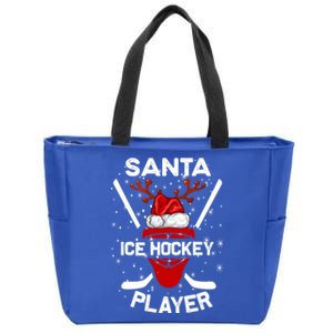 Santa Ice Hockey Player Stick Hat Reindeer Christmas Funny Gift Zip Tote Bag