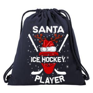 Santa Ice Hockey Player Stick Hat Reindeer Christmas Funny Gift Drawstring Bag