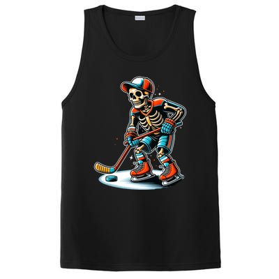 Skeleton Ice Hockey Halloween Pumpkin Hockey Funny Gift PosiCharge Competitor Tank