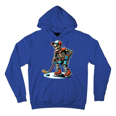 Skeleton Ice Hockey Halloween Pumpkin Hockey Funny Gift Hoodie