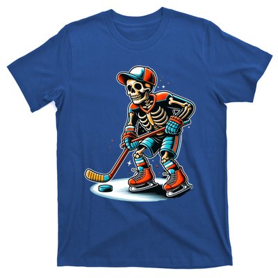 Skeleton Ice Hockey Halloween Pumpkin Hockey Funny Gift T-Shirt