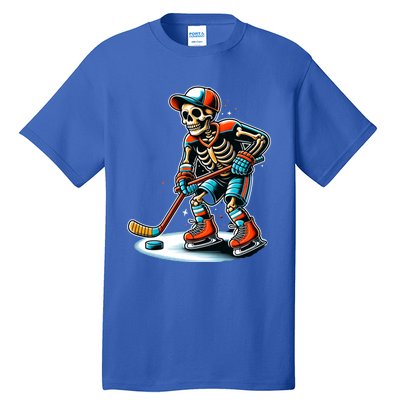 Skeleton Ice Hockey Halloween Pumpkin Hockey Funny Gift Tall T-Shirt