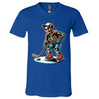 Skeleton Ice Hockey Halloween Pumpkin Hockey Funny Gift V-Neck T-Shirt