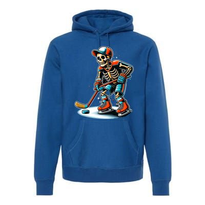 Skeleton Ice Hockey Halloween Pumpkin Hockey Funny Gift Premium Hoodie