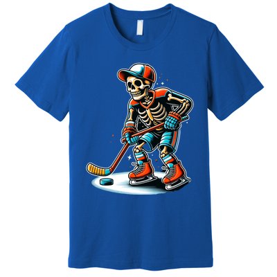 Skeleton Ice Hockey Halloween Pumpkin Hockey Funny Gift Premium T-Shirt