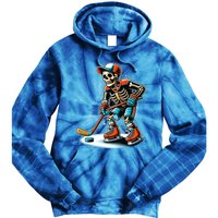 Skeleton Ice Hockey Halloween Pumpkin Hockey Funny Gift Tie Dye Hoodie