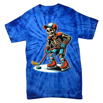 Skeleton Ice Hockey Halloween Pumpkin Hockey Funny Gift Tie-Dye T-Shirt