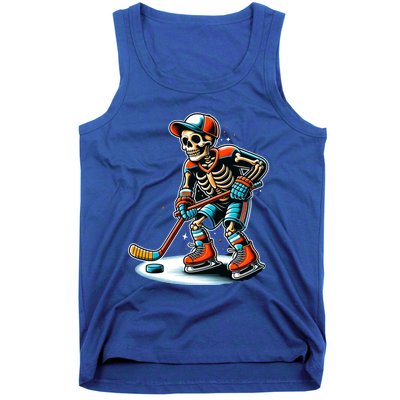 Skeleton Ice Hockey Halloween Pumpkin Hockey Funny Gift Tank Top