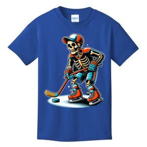 Skeleton Ice Hockey Halloween Pumpkin Hockey Funny Gift Kids T-Shirt