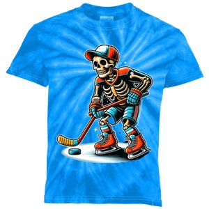 Skeleton Ice Hockey Halloween Pumpkin Hockey Funny Gift Kids Tie-Dye T-Shirt