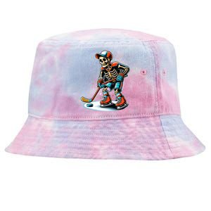 Skeleton Ice Hockey Halloween Pumpkin Hockey Funny Gift Tie-Dyed Bucket Hat