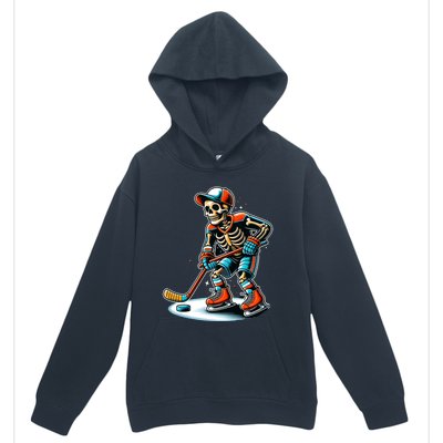 Skeleton Ice Hockey Halloween Pumpkin Hockey Funny Gift Urban Pullover Hoodie