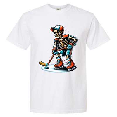 Skeleton Ice Hockey Halloween Pumpkin Hockey Funny Gift Garment-Dyed Heavyweight T-Shirt