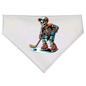 Skeleton Ice Hockey Halloween Pumpkin Hockey Funny Gift USA-Made Doggie Bandana