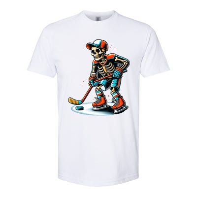 Skeleton Ice Hockey Halloween Pumpkin Hockey Funny Gift Softstyle CVC T-Shirt