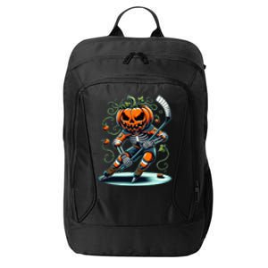 Skeleton Ice Hockey Halloween Pumpkin Hockey Gift City Backpack