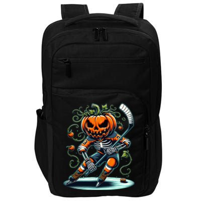 Skeleton Ice Hockey Halloween Pumpkin Hockey Gift Impact Tech Backpack