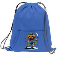 Skeleton Ice Hockey Halloween Pumpkin Hockey Gift Sweatshirt Cinch Pack Bag